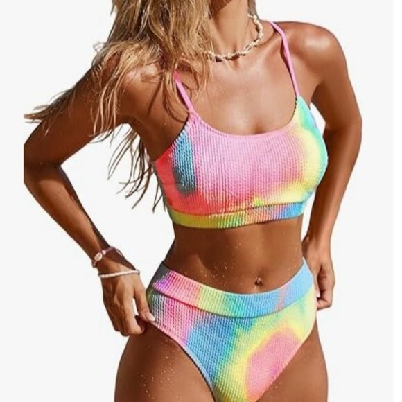 Cupshe Other - CUPSHE Brand Women's Medium NWT Bikini Set High Waisted Candy Rainbow Swimsuit